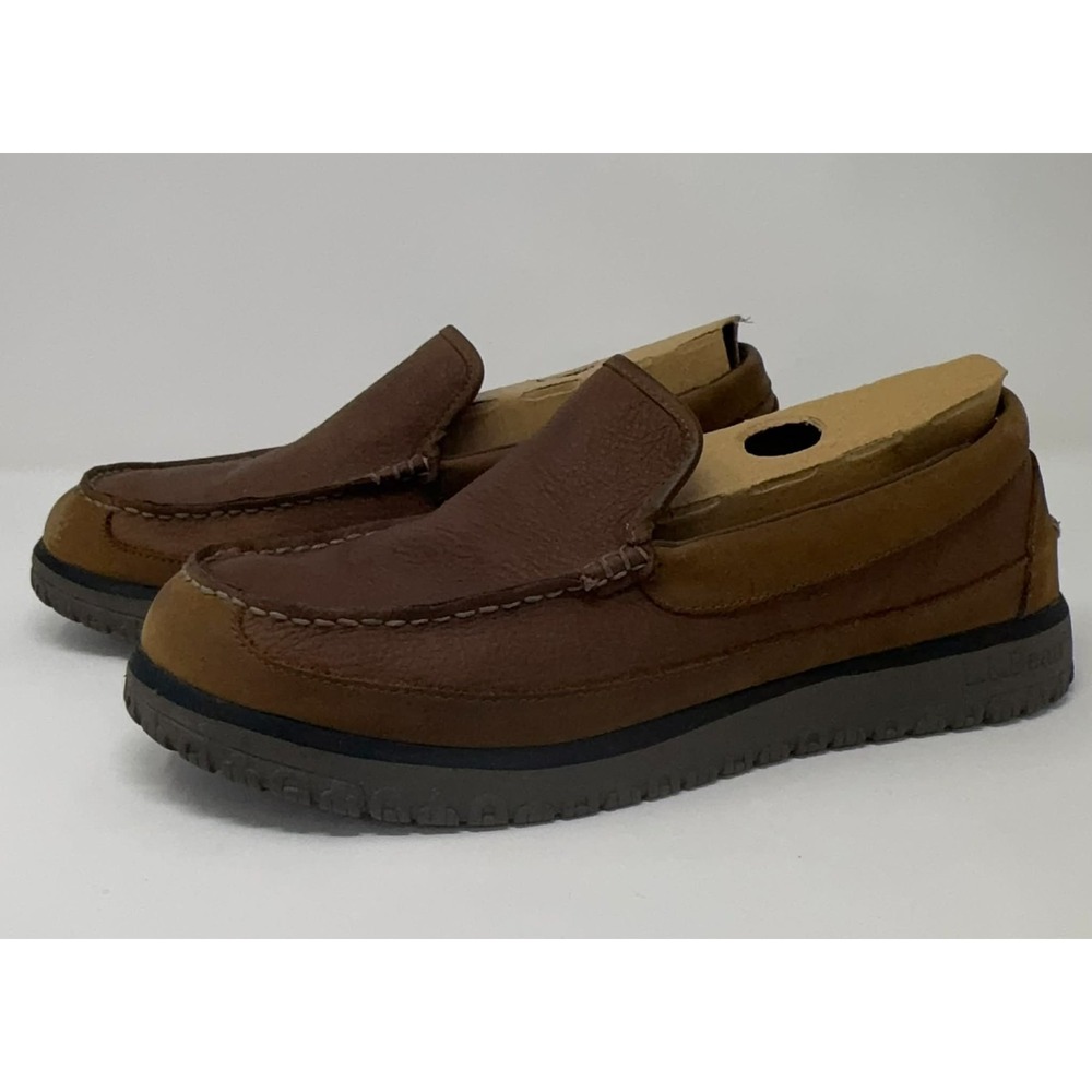 LL Bean All Week Moc Slippers Men's Size 10M Brown Leather Shearling Shoe 512403